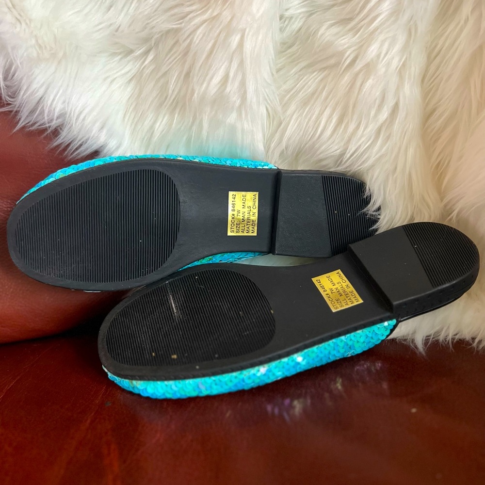 Diane Gilman Aqua Blue Sequined Slipper Flats Women’s Size 7 - Picture 6 of 8